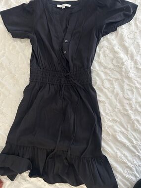 LOFT Black V-Neck Button-Front Dress